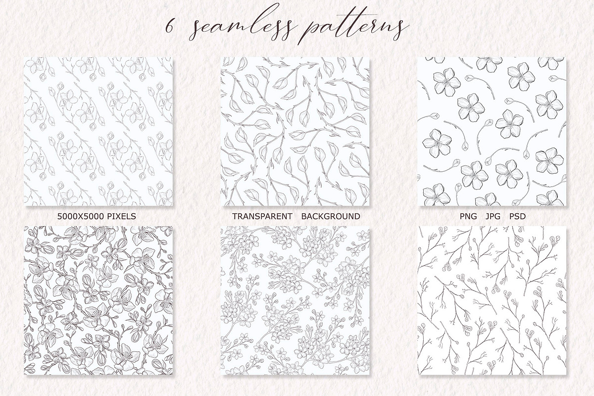 Cherry blossom cliparts and patterns, an Illustration by TatiArti (Photo 10 of 12)