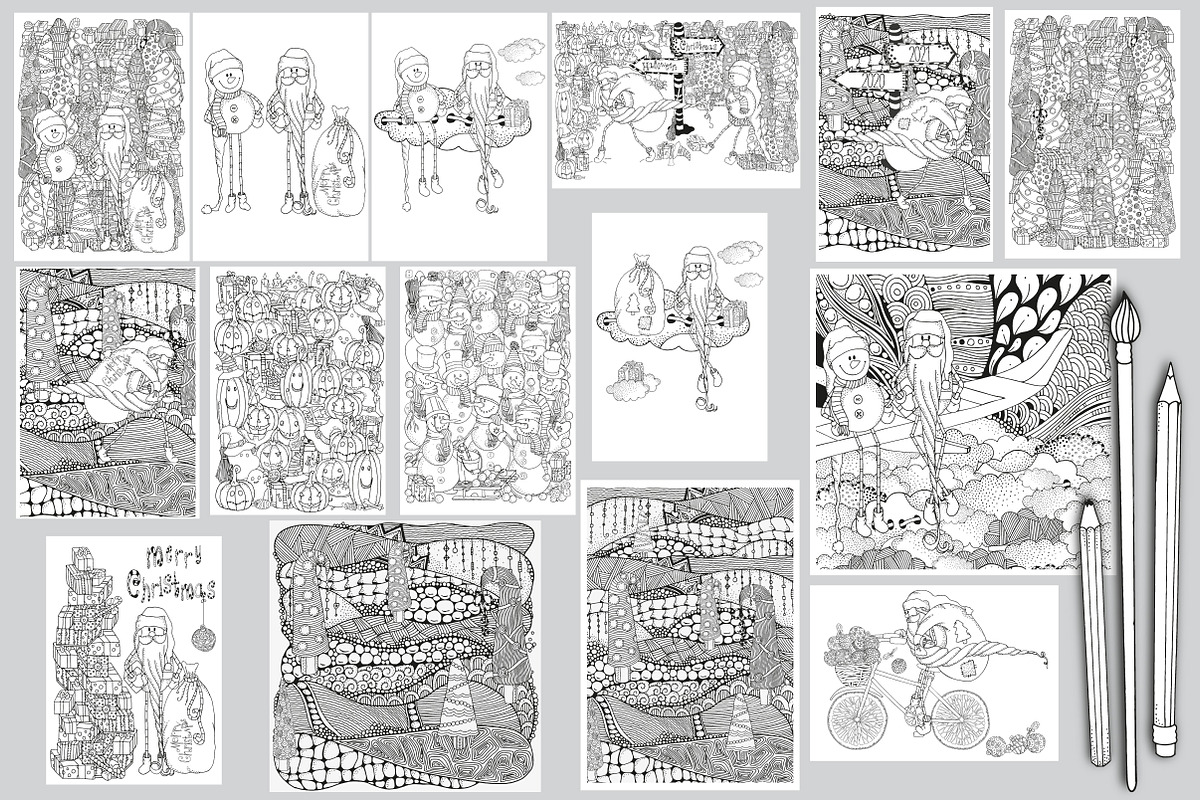 Santa and Snowman. Coloring book, an Illustration by ImHope (Photo 7 of 8)