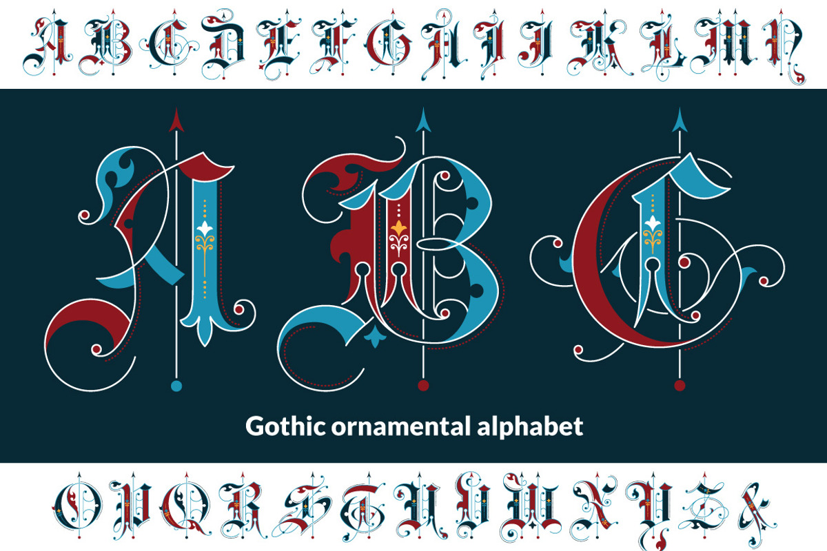 Gothic ornamental alphabet, a Blackletter Font by Imperator_Kot, image size:1200x800