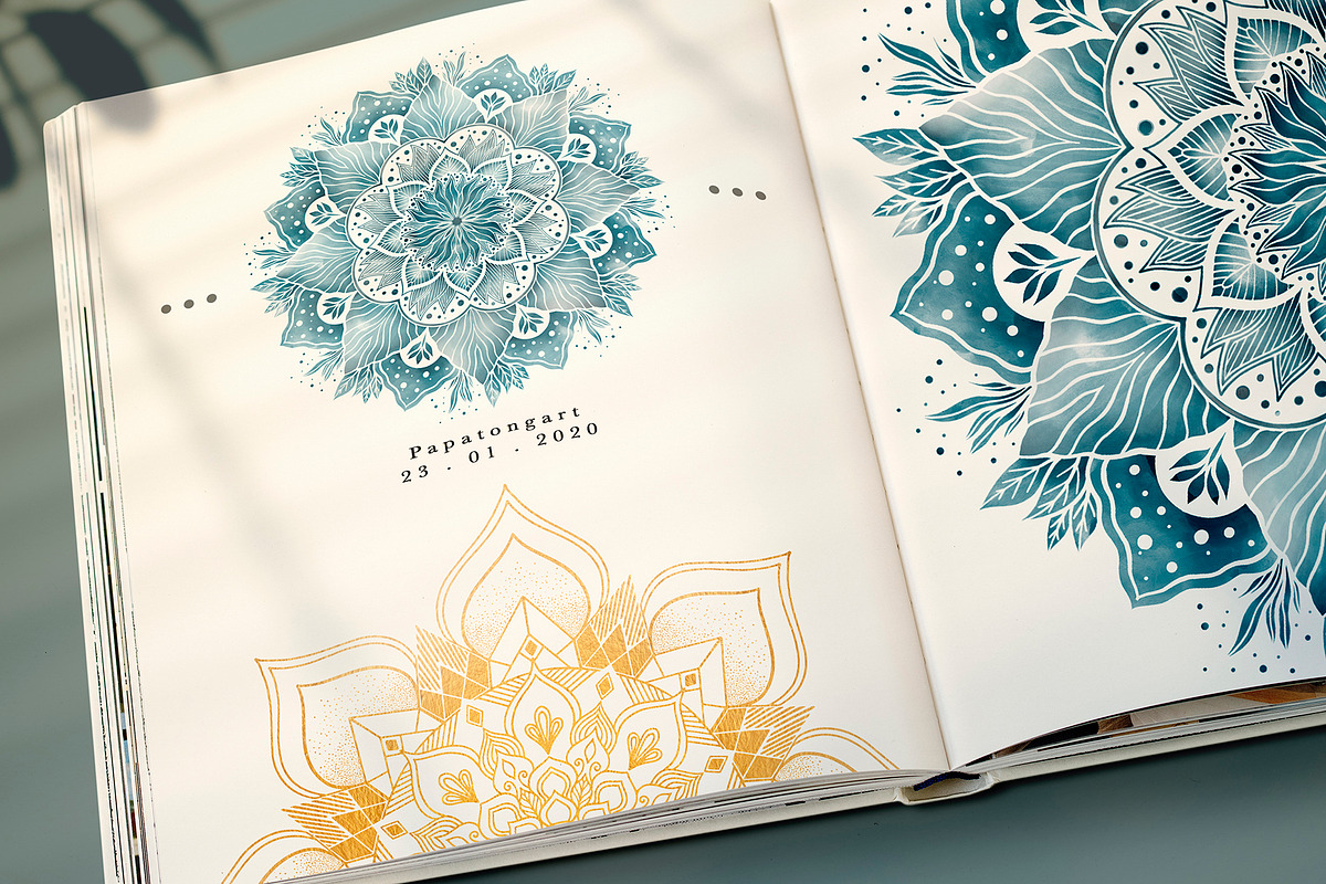 Watercolor & Gold Floral Mandala, a Decorative Illustration by Papatongartist (Photo 4 of 9)