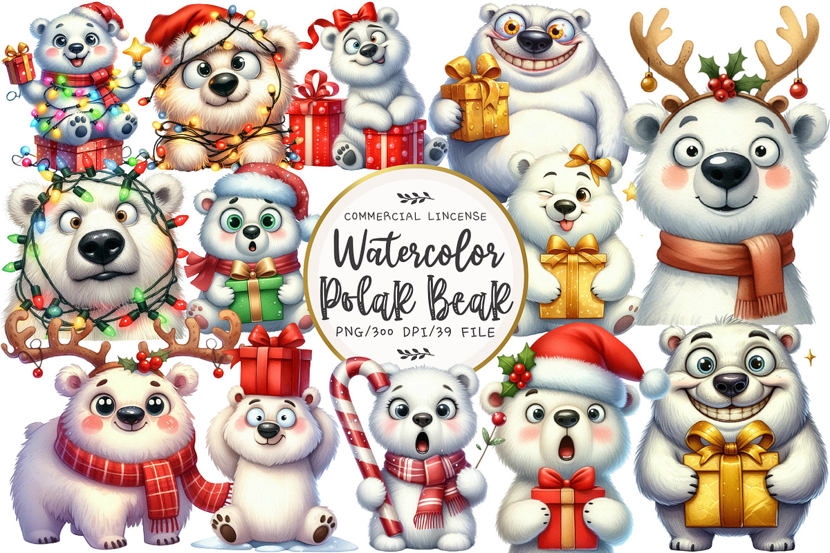 Christmas Polar Bear Clipart, an Illustration by OK Design (Photo 1 of 5)