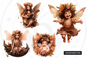 Boho Peachy Fairies PNG Clipart