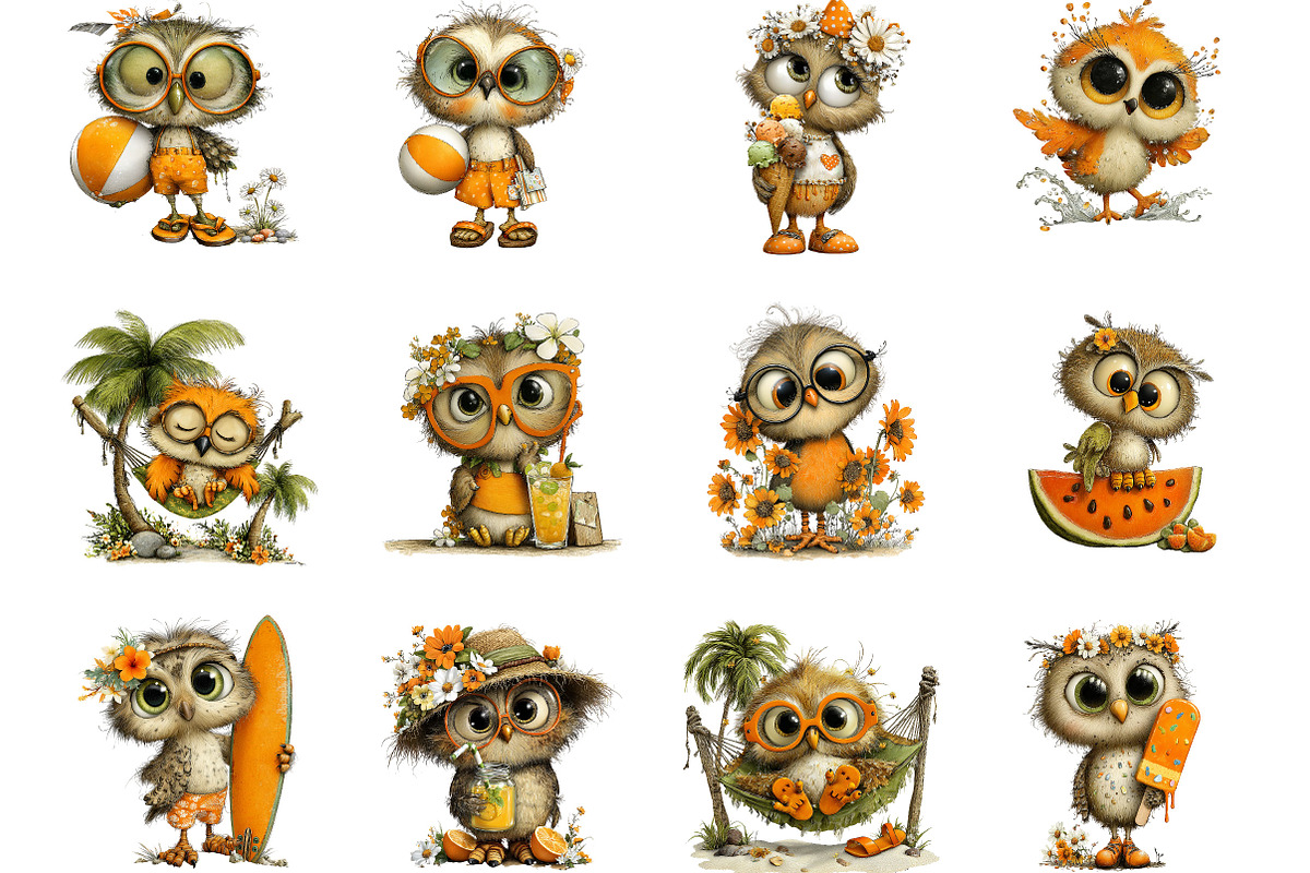 Summer Owl Whimsical Clipart, a Seasonal Illustration by Designking (Photo 2 of 5)