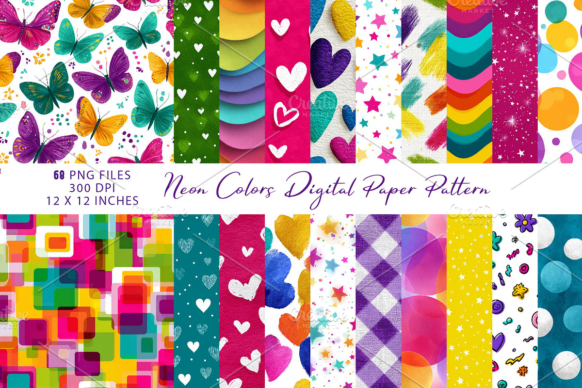 Neon Colors Digital Paper Pattern, a Pattern Graphic by CreationArt (Photo 1 of 4)