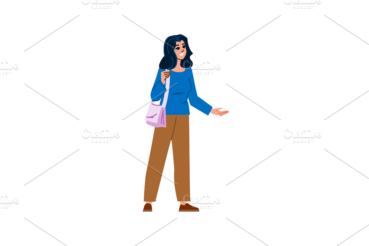 Smiling woman gesturing and holding, a Person Illustration by pikepicture