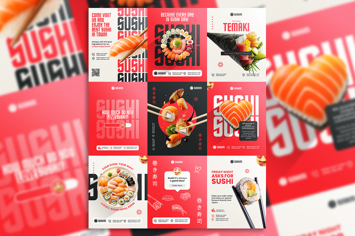 Social Media – Sushi (PSD + Canva), a Social Media Template by Nina Shaw (Photo 2 of 11)