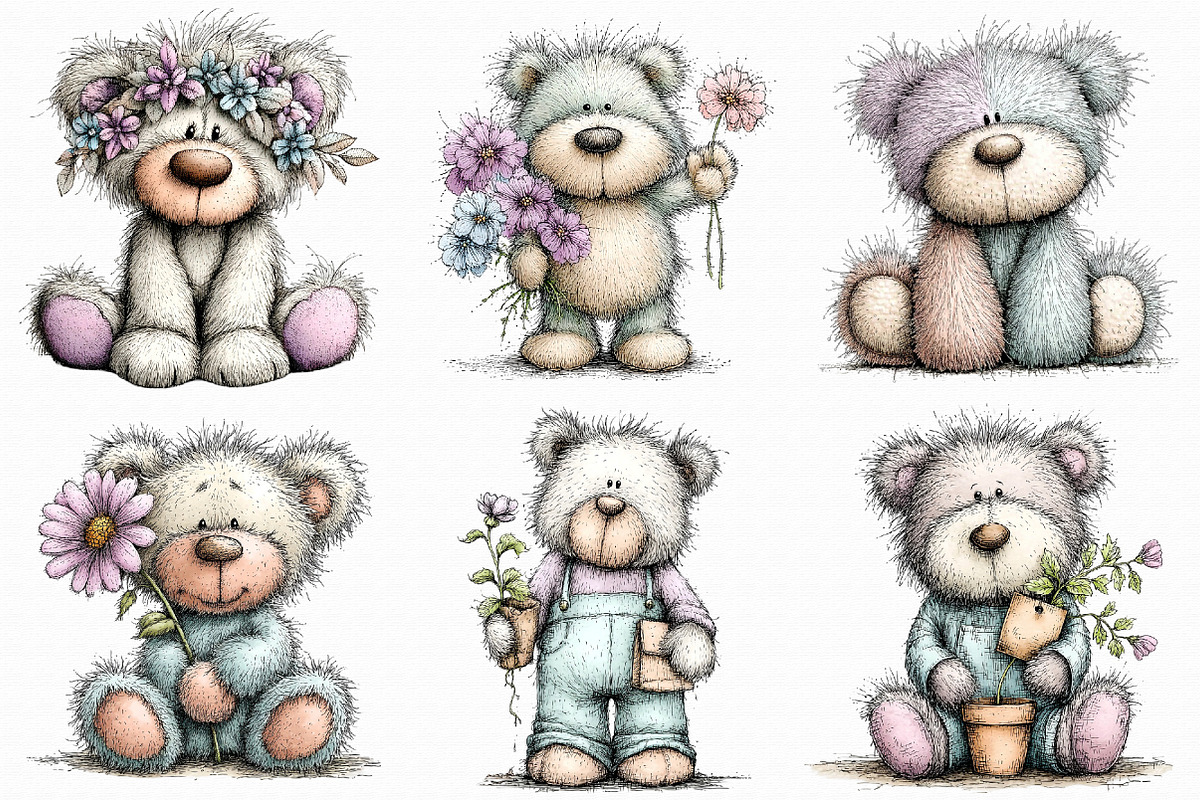 Whimsical Spring Teddy Bear Clipart, an Illustration by Libby Wishes (Photo 6 of 8)