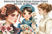 Watercolor Spring Vintage Woman PNG, an Illustration by Canvas Craft (Thumbnail 1 of 7)