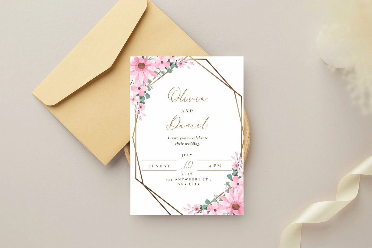 Elegant Custom Floral Wedding Invite, a Graphic by SweetDesigncraft