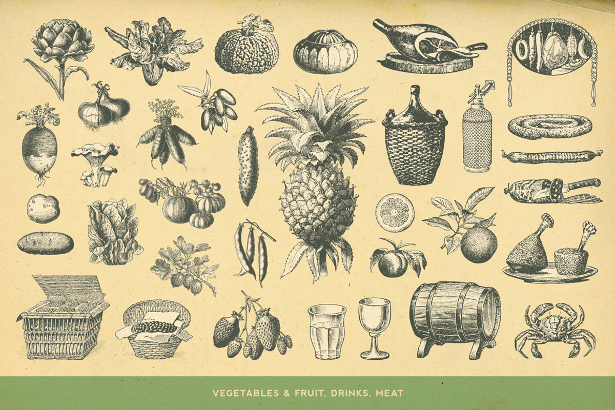 SALE! 100 VintageFood Illustrations, a Food Illustration by Anja Kaiser (Photo 2 of 4)