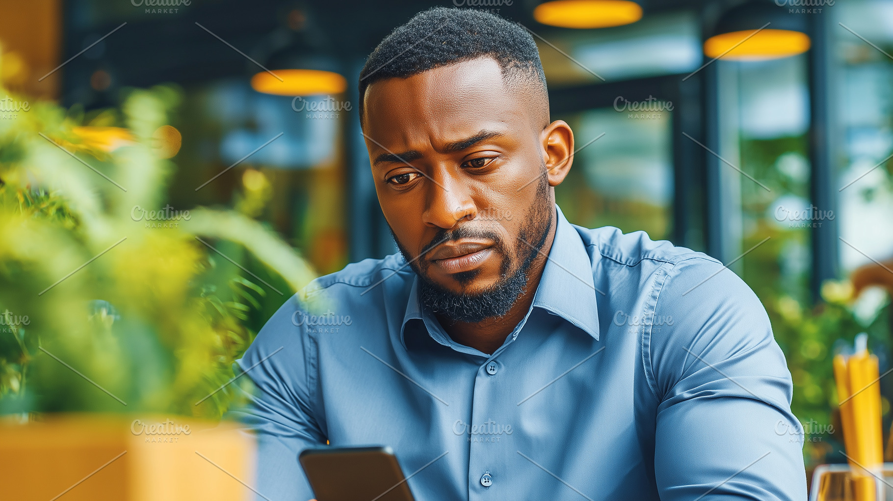 Serious businessman in a blue shirt, a Business Photo by MistyDay