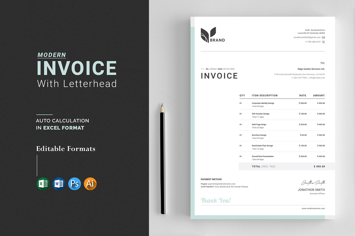 Minimalist Invoice with Letterhead, a Stationery Template by CreativeZoom (Photo 1 of 4)