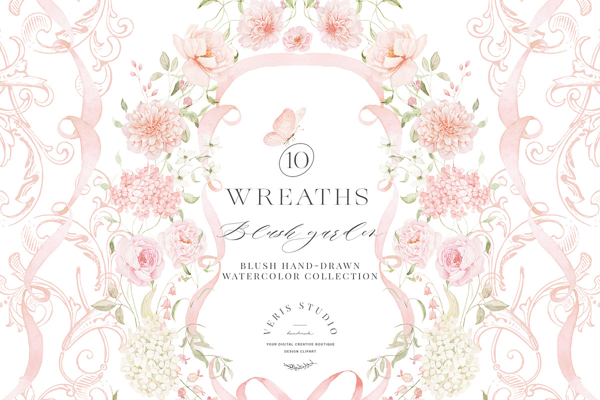 Blush Pink Watercolor Floral Bows, a Decorative Illustration by Veris Studio (Photo 5 of 15)