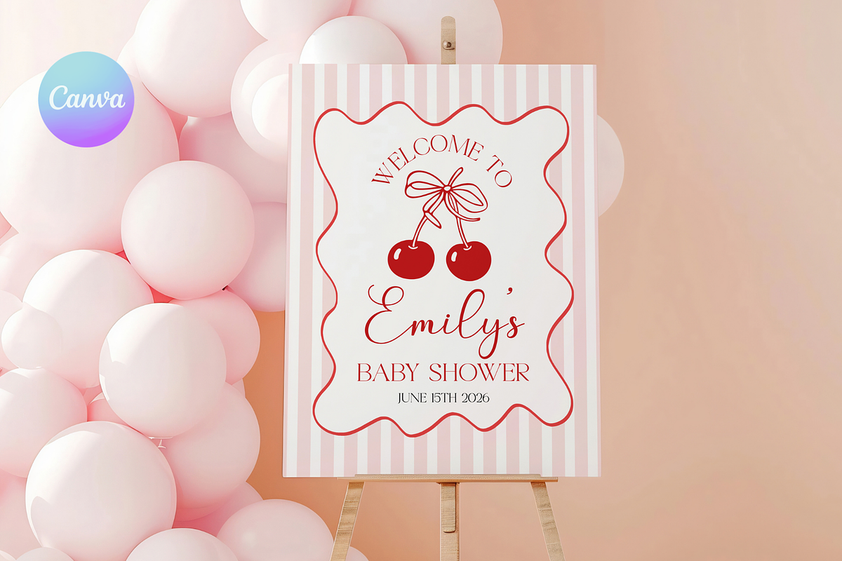 She Is Our Cherry Shower Sign, a Poster Template by VeliusCreativeStudio (Photo 1 of 3)