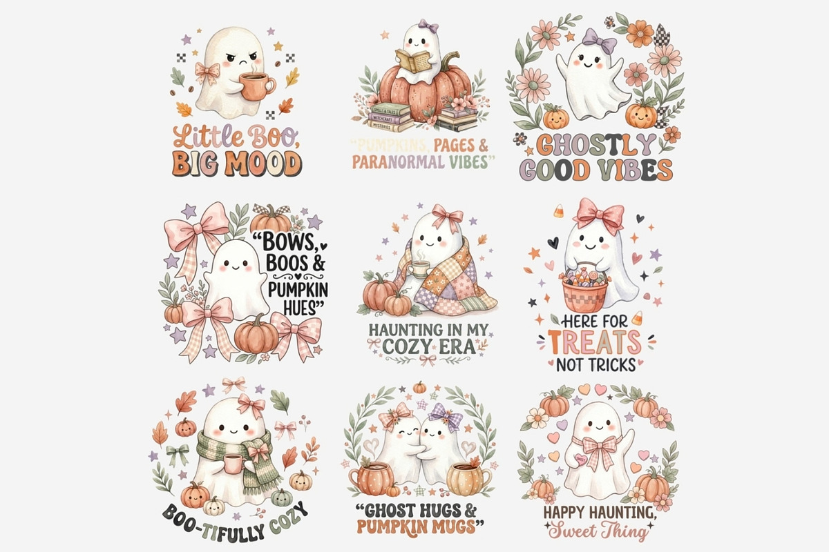 Cute Halloween Ghost Quotes Clipart, a Seasonal Illustration by Tanya Kart (Photo 8 of 11)