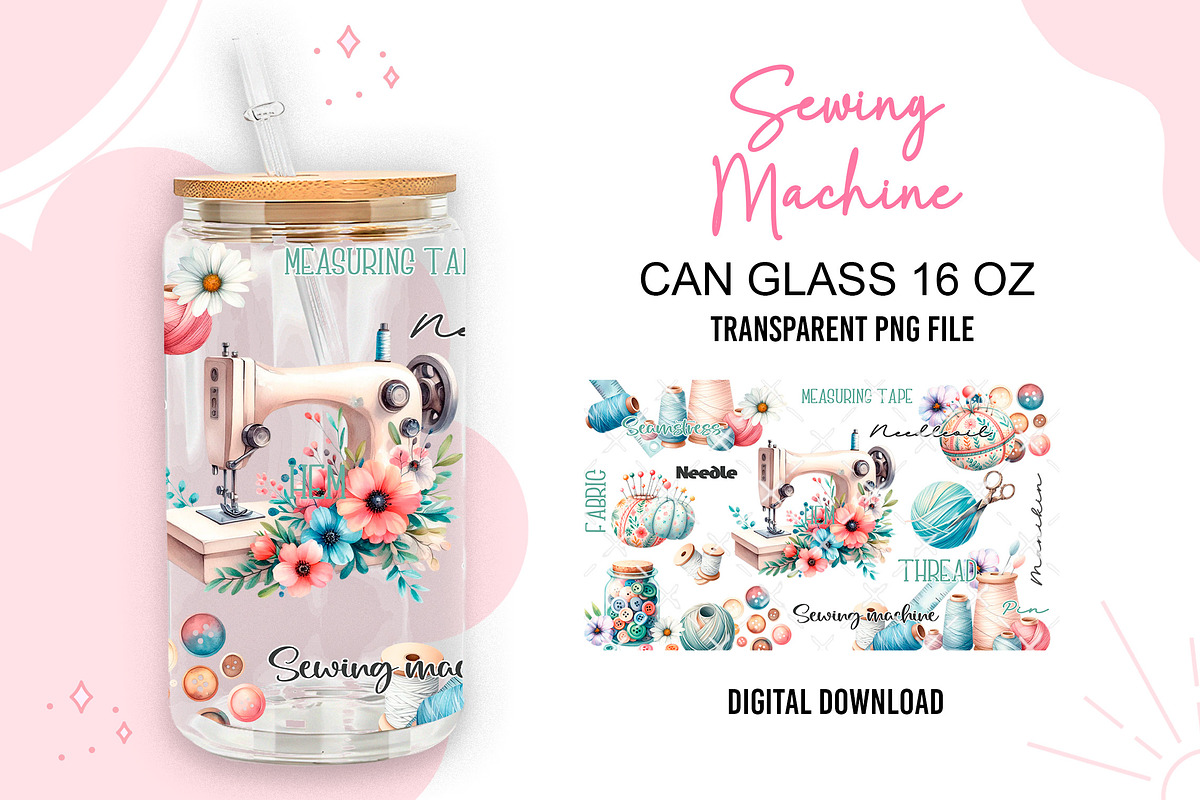Sewing Machine 16oz Glass PNG, a Graphic by TumblerArtDS (Photo 2 of 3)