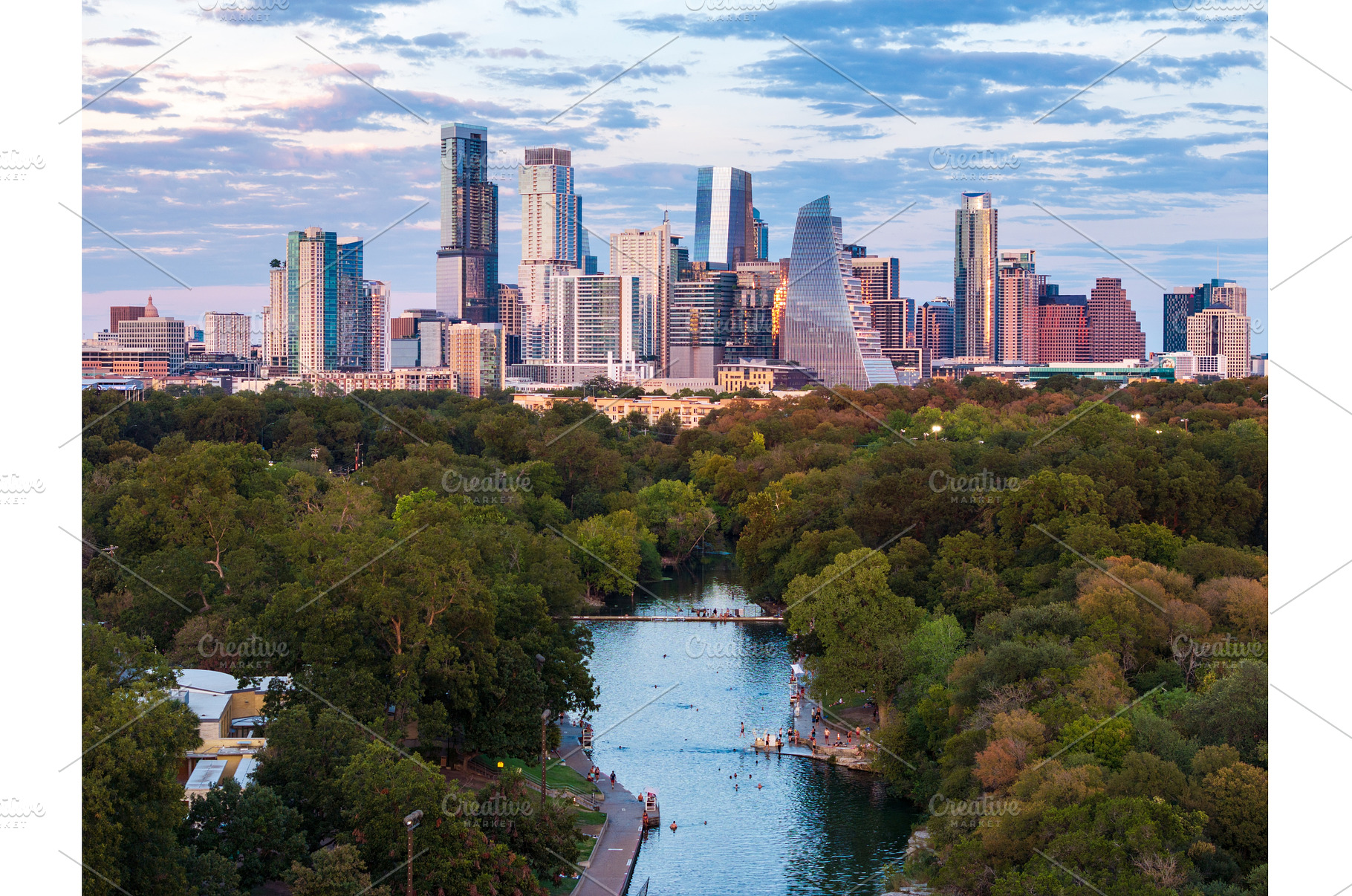 Aerial view of the Austin skyline at, an Architecture Photo by Backyard Stock