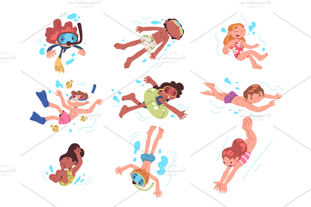 Swimming children. Kids swim water, a Person Illustration by Stock-Smart-Start