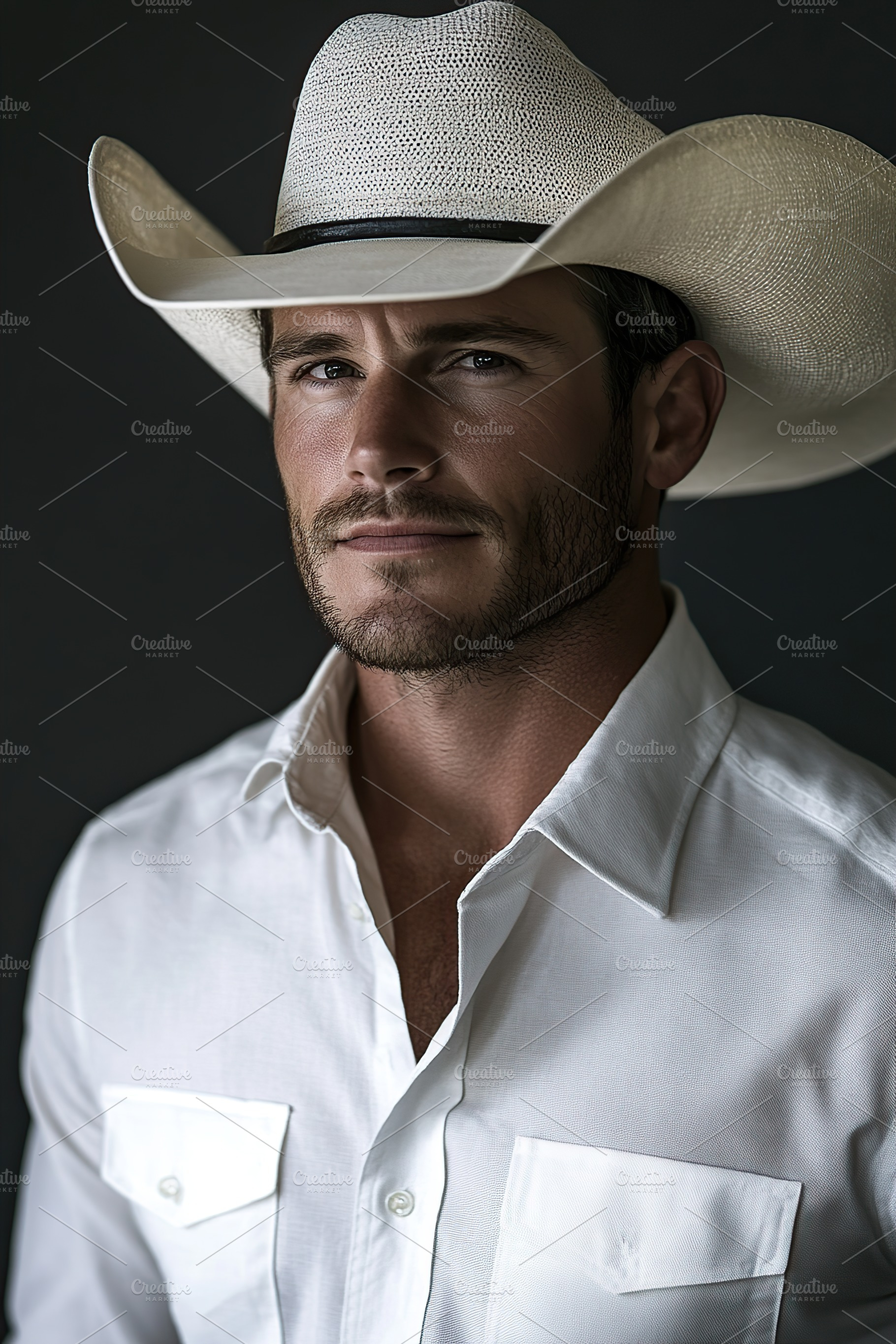 Cowboy in white shirt and wide-brimmed hat presents confident demeanor, a Person Photo by AlyaAnd