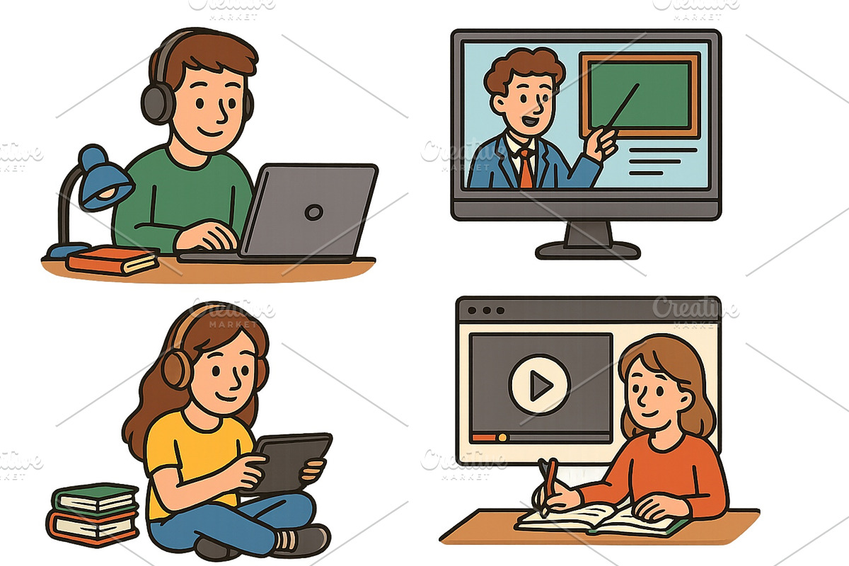 Online learning activities featuring, an Education Illustration by ZinetroN