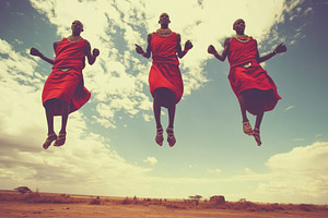Maasai men showcase traditional jump, a Photo by Iftikhar Alam