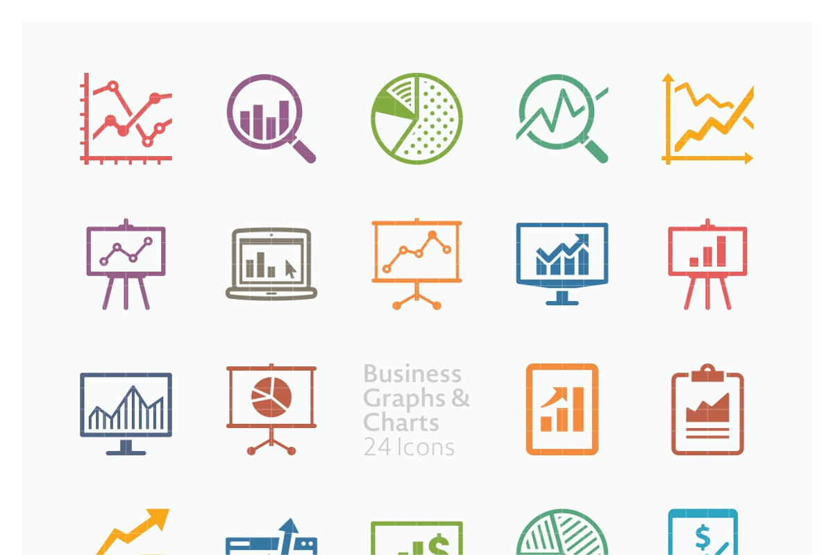 Colored Business Graphs & Charts, an Outline Icon by introwiz1 (Photo 2 of 3)