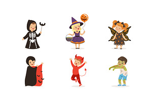 Cute Boys and Girls in Halloween, an Object Illustration by TopVectors