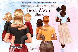Best Mom Clipart, Mom with babies