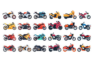 Cartoon flat motorbikes side view, an Object Illustration by LadadikArt