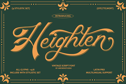 Heighten Vintage Script Font, a Script Font by Arendxstudio