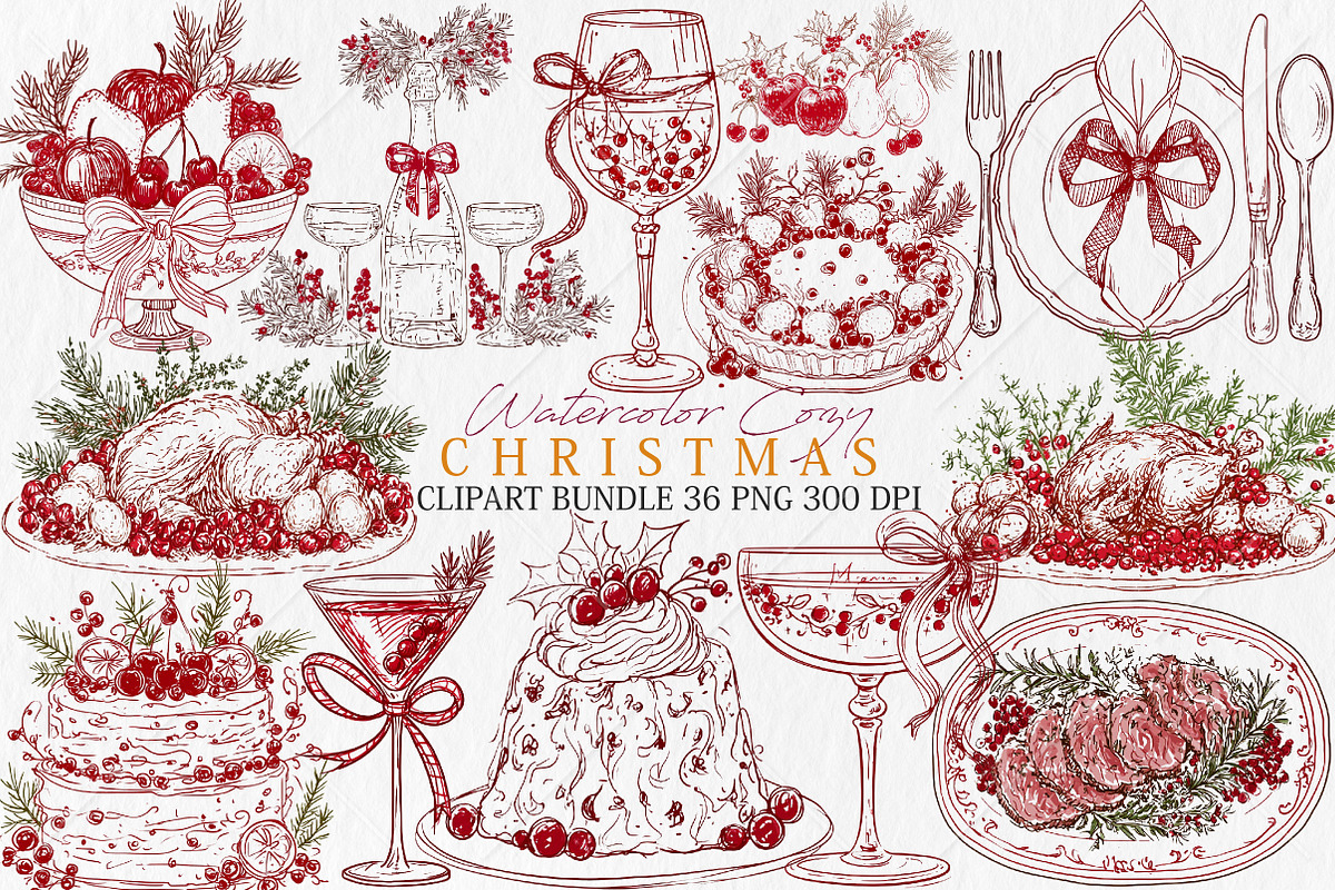 Watercolor Cozy Christmas Clipart, a Seasonal Illustration by Canvas Craft (Photo 1 of 10)