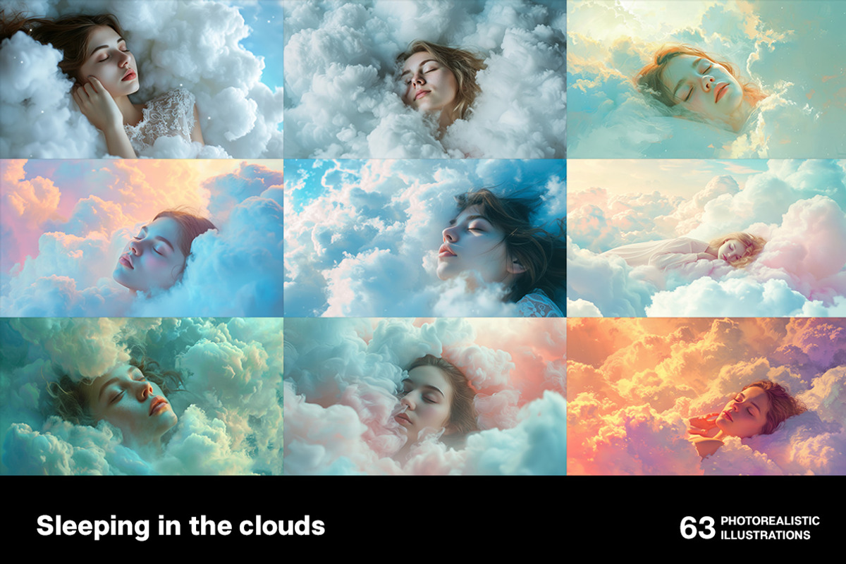 Sleeping in the clouds. 63 images, a Person Illustration by Handmadefont (Photo 2 of 13)