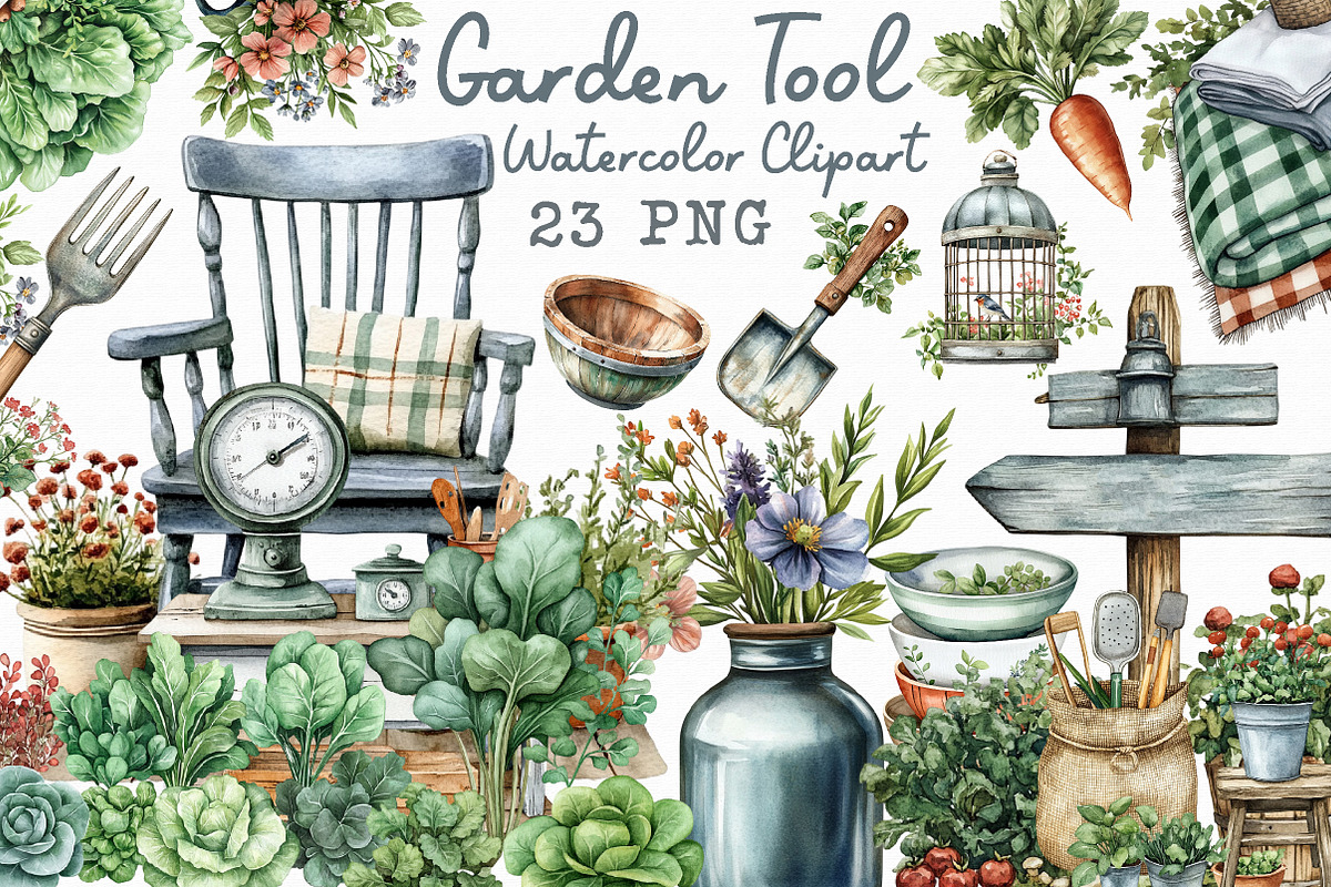 Watercolor Garden Tool Clipart, an Illustration by Libby Wishes (Photo 1 of 5)