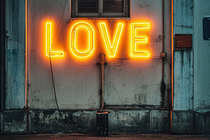 Neon Love Sign on Urban Wall at Nigh, an Abstract Photo by Pixeness Studio