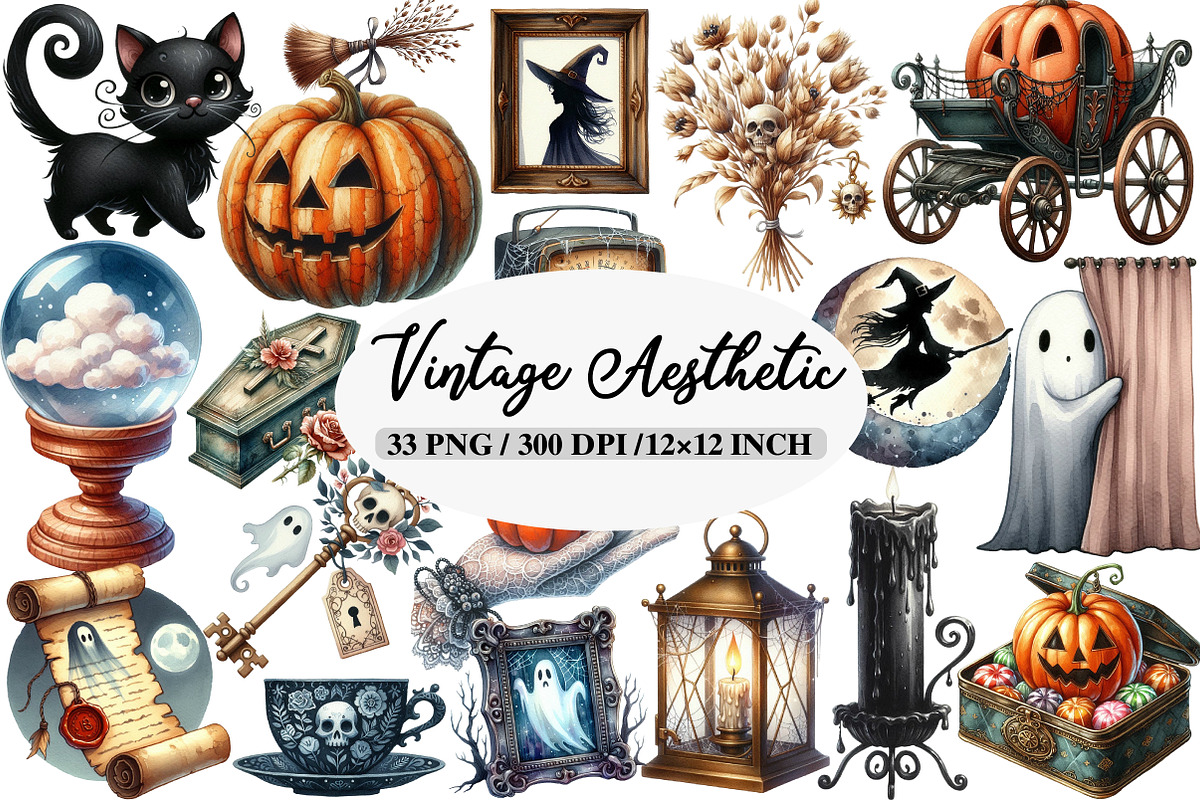 Watercolor Vintage Aesthetic Hallowe, an Illustration by Daily.Designs (Photo 1 of 5)