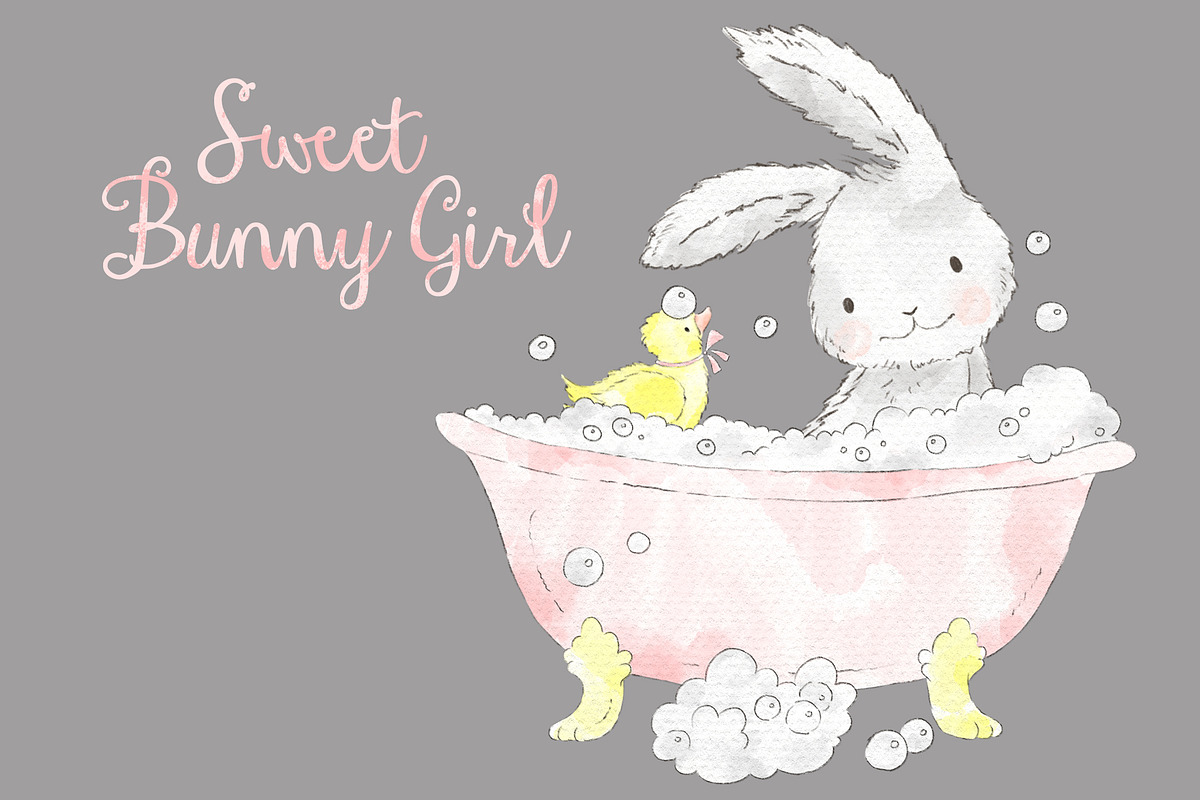 Sweet Bunny Girl watercolor clipart, an Animal Illustration by Magic Story Studio (Photo 6 of 6)