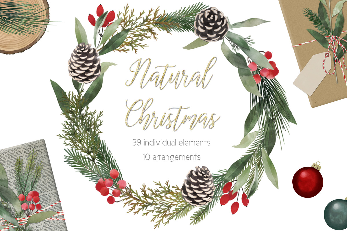 Natural Christmas set, a Decorative Illustration by marie dricot (Photo 1 of 7)