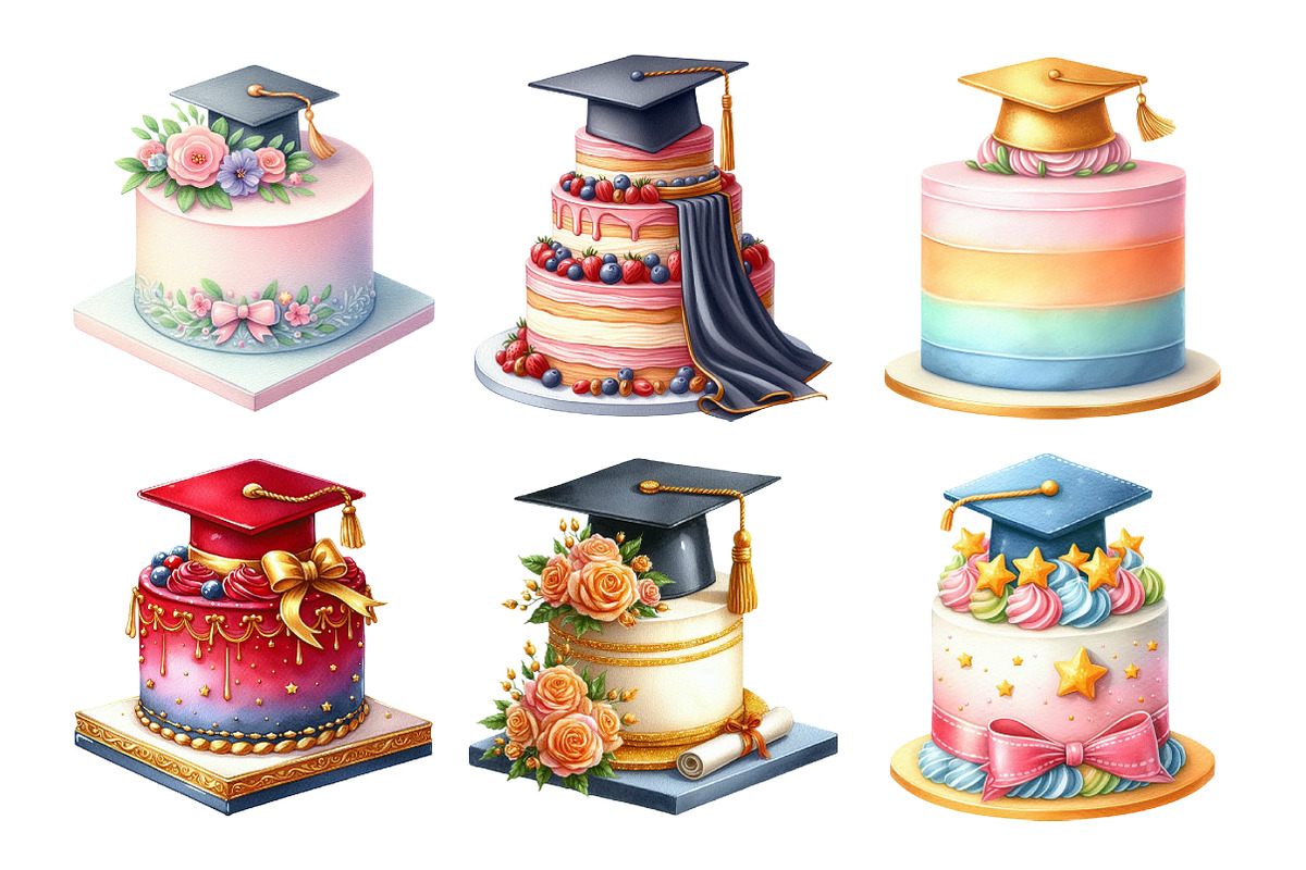 Graduation Cake Clipart Bundle, an Illustration by Daily.Designs (Photo 5 of 5)