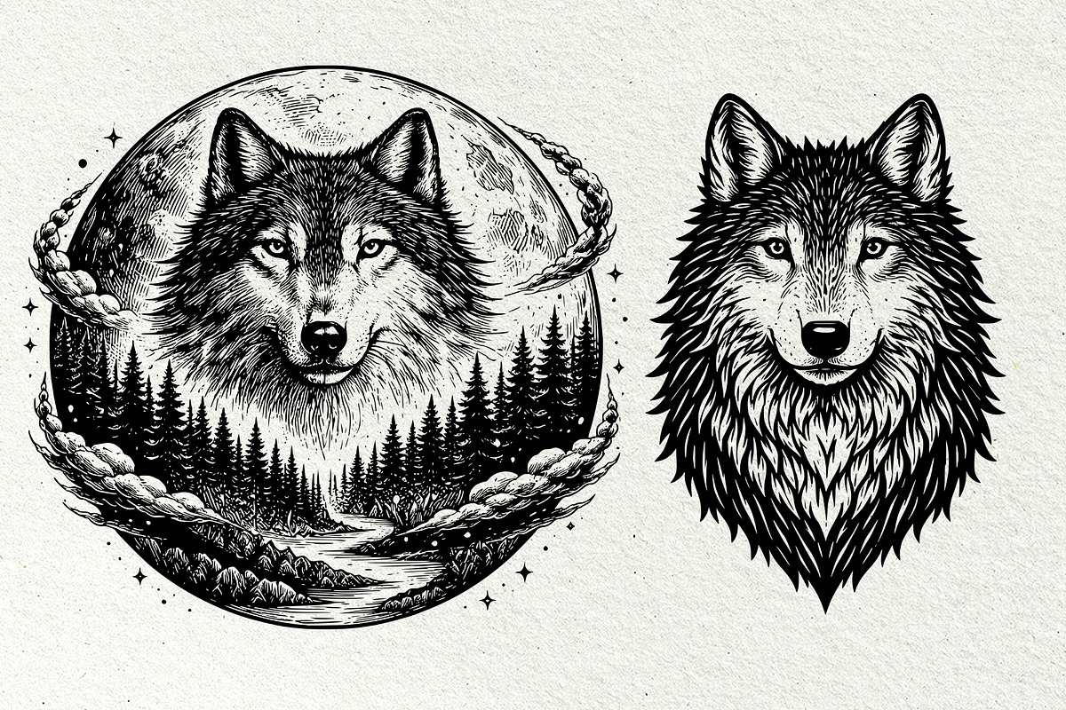 Wolf Wildlife Engraving Graphics, an Animal Illustration by DENIDigitalArtSudio (Photo 10 of 12)