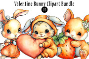 Valentine Bunny Clipart Bundle, a Seasonal Illustration by CreationArt (Thumbnail 1 of 5)