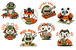 Set of Japanese Food Sticke, a Food Illustration by Designs by Helen Trupak