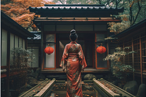 Japanese Woman Kimono Garden