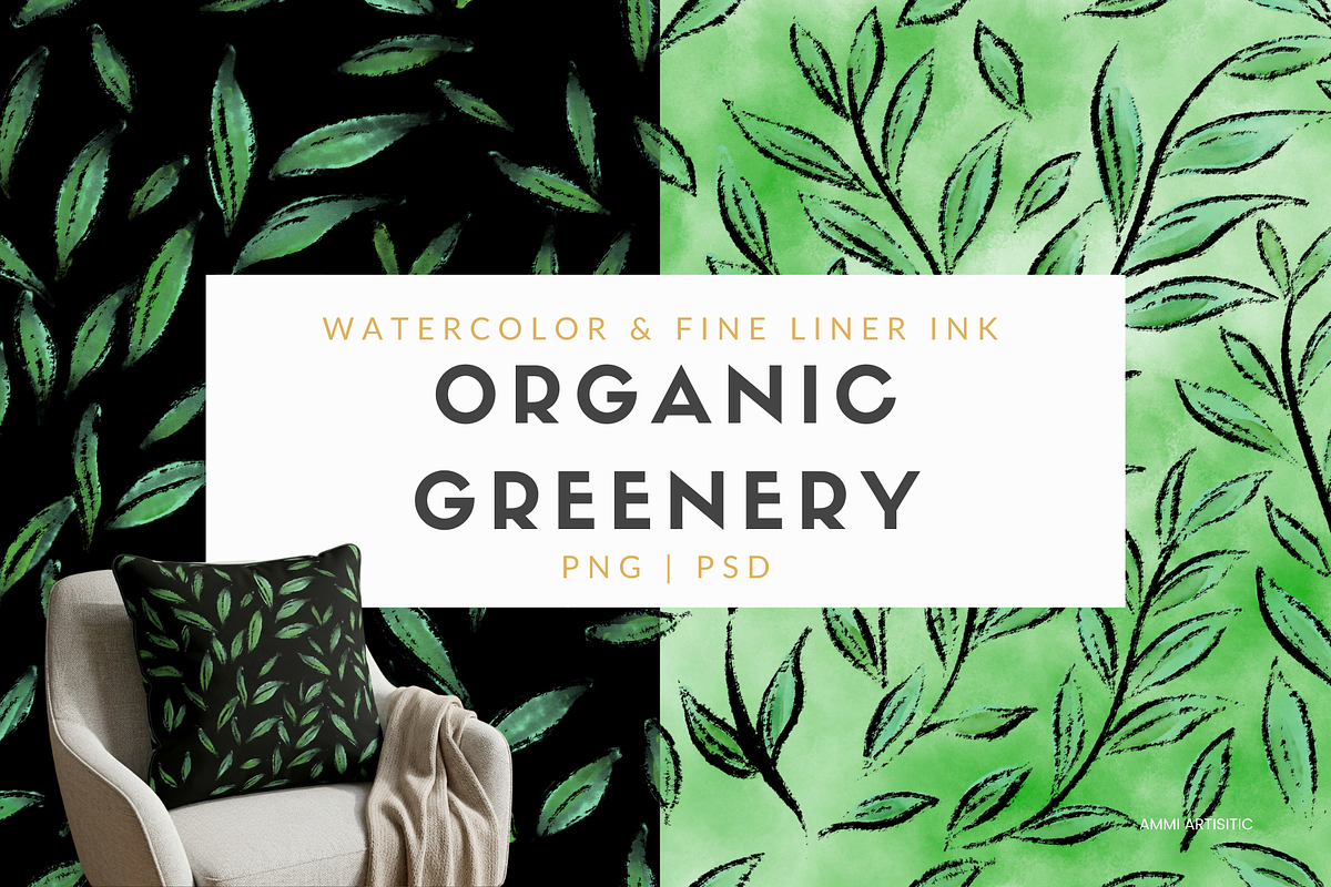 Organic Greenery Watercolor, a Pattern Graphic by AMMi (Photo 1 of 3)