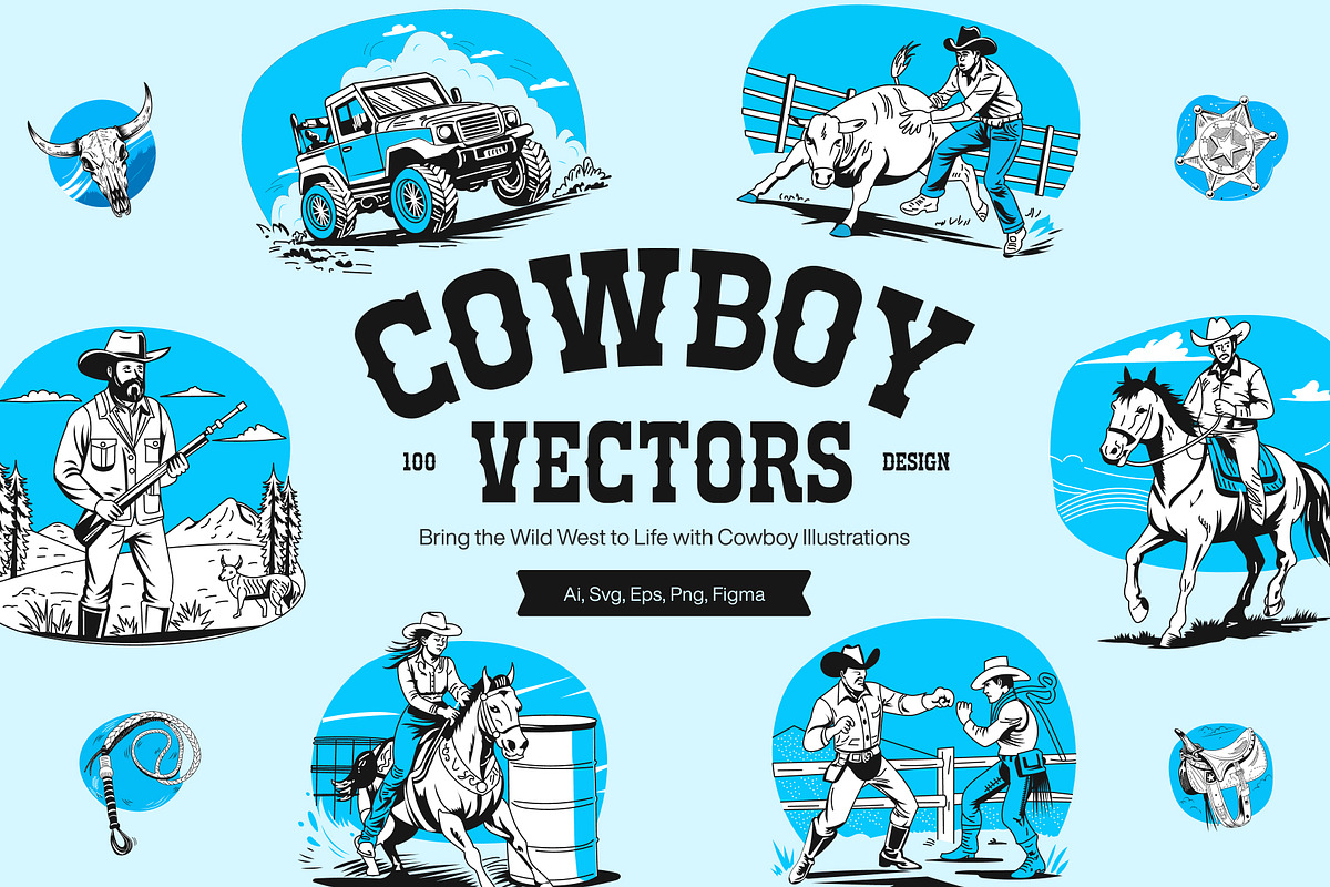 Cowboy Vector Illustration Set, a Person Illustration by Creative Stall (Photo 1 of 7)