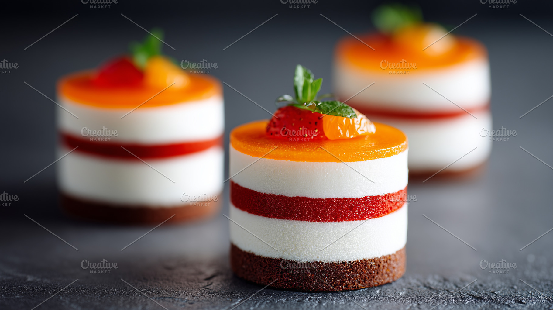 Elegant layered mini mousse cakes, a Food & Drink Photo by MistyDay