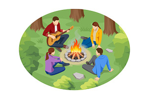 Music and Friends at Campfire. An, a Person Illustration by Golden Sikorka