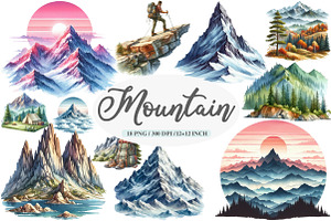 Watercolor Mountain Clipart, an Illustration by Daily.Designs