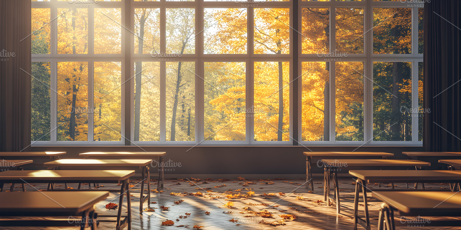 Autumn sunlight in empty classroom i, an Architecture Photo by Photostock