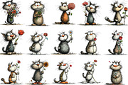 Valentine Cat Holding Flower Clipart, an Illustration by Designking (Thumbnail 2 of 5)