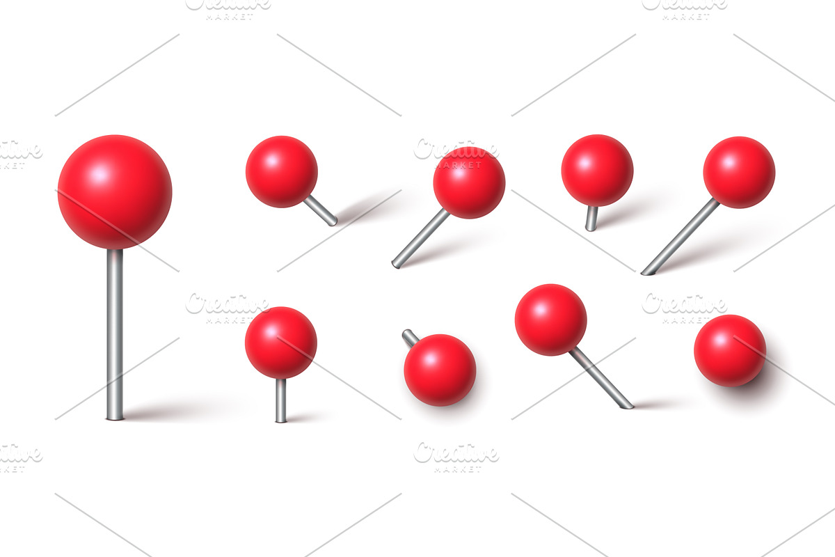 3d red pin. Plastic map push pins, an Object Illustration by Frogella